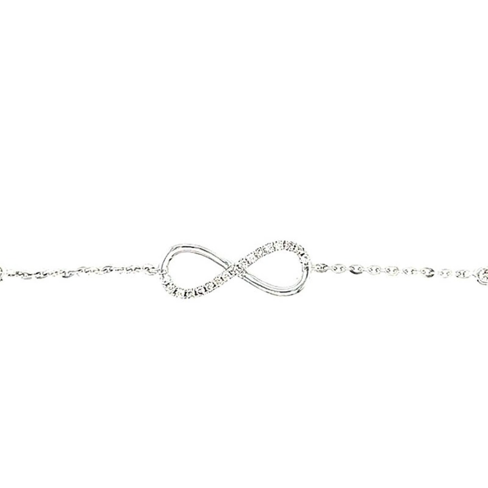 14k White Gold Infinity Sign Bracelet with Diamonds